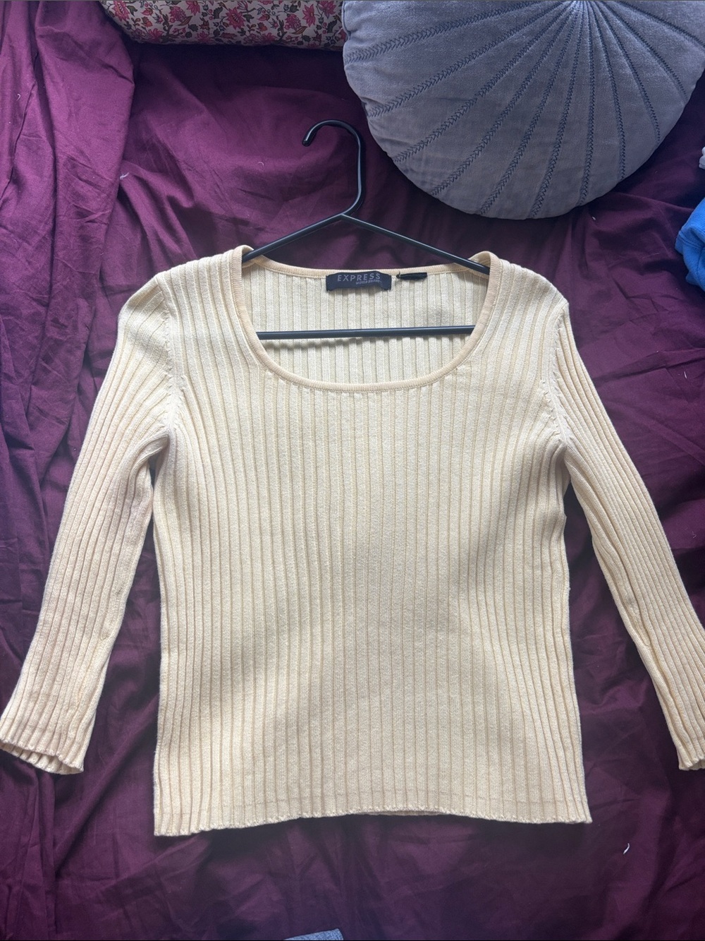 Express Yellow Ribbed Scoop-Neck Long Sleeve